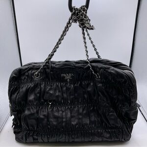 Prada Anthracite Nappa Gaufre Top Chain Handle Tote Bag